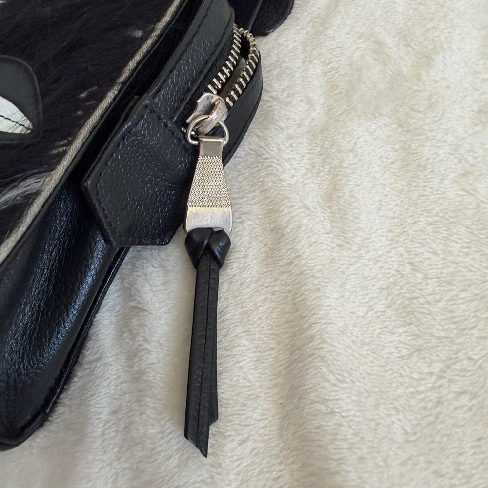 Min & Mon Vali Crossbody Small Black Leather Bag w/ black fur. “All Over Eyes” - Picture 11 of 16